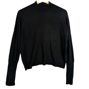 ATM Collection Black Mock Neck Long sleeve 100% Merino Wool Sweater Size LG